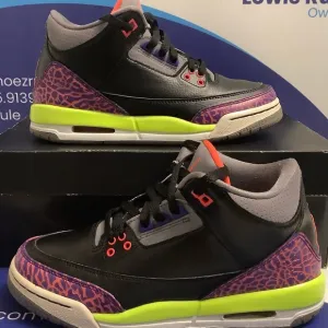 Air Jordan 3 Retro Black Atomic Red Volt Kids 5y