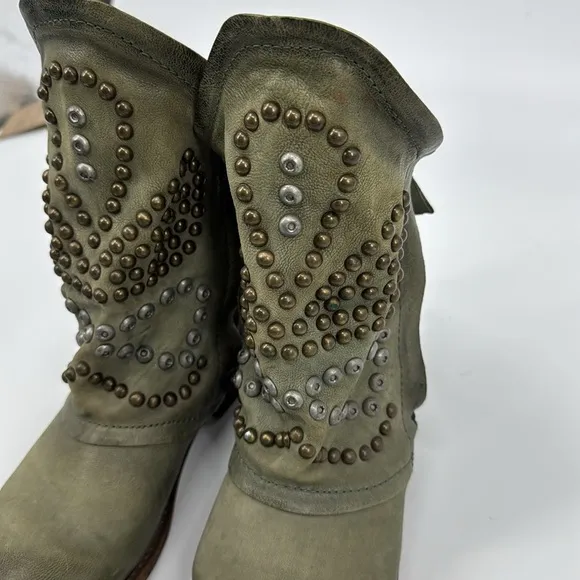 AIRSTEP 98 Women’s Studded Green Leather Ankle Slouch Convertible Boots 37 EUC