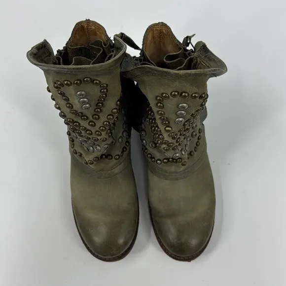 AIRSTEP 98 Women’s Studded Green Leather Ankle Slouch Convertible Boots 37 EUC