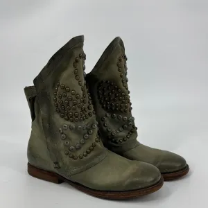 AIRSTEP 98 Women’s Studded Green Leather Ankle Slouch Convertible Boots 37 EUC