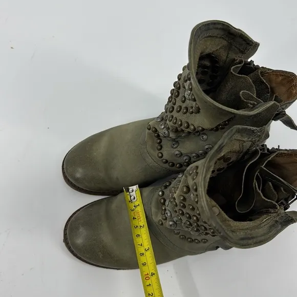 AIRSTEP 98 Women’s Studded Green Leather Ankle Slouch Convertible Boots 37 EUC