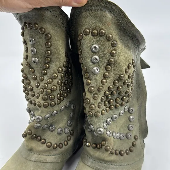 AIRSTEP 98 Women’s Studded Green Leather Ankle Slouch Convertible Boots 37 EUC