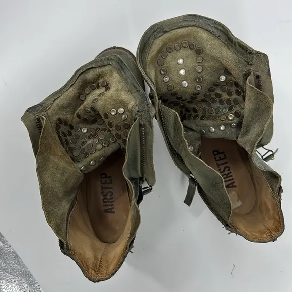 AIRSTEP 98 Women’s Studded Green Leather Ankle Slouch Convertible Boots 37 EUC
