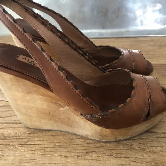 Alaia  Leather Wooden Brown Platform Wedges