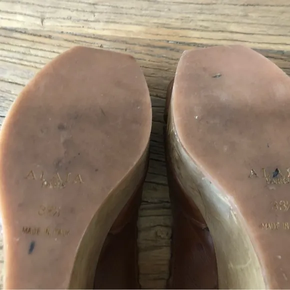 Alaia  Leather Wooden Brown Platform Wedges
