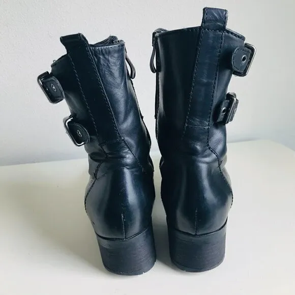 Alberto Fermani Black Lace Up Buckles Combat Moto Boots Size US 6 EU 36