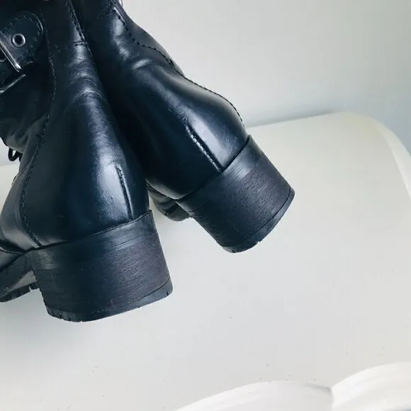 Alberto Fermani Black Lace Up Buckles Combat Moto Boots Size US 6 EU 36