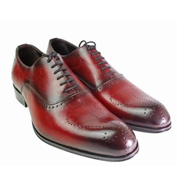 Alberto Oxford Red Italian Leather Shoes