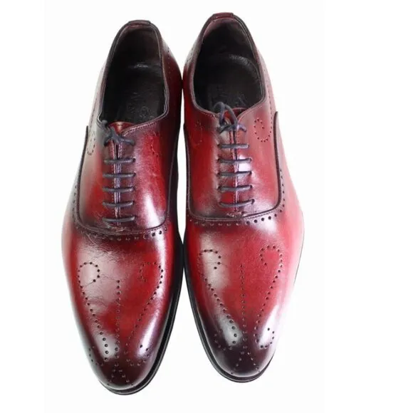 Alberto Oxford Red Italian Leather Shoes