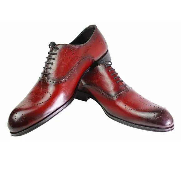 Alberto Oxford Red Italian Leather Shoes