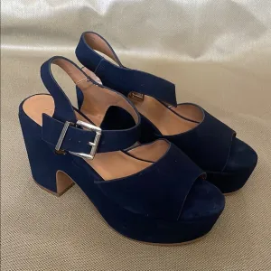 Aldo Blue Suede Platform Sandals Size 7 eu 37.5