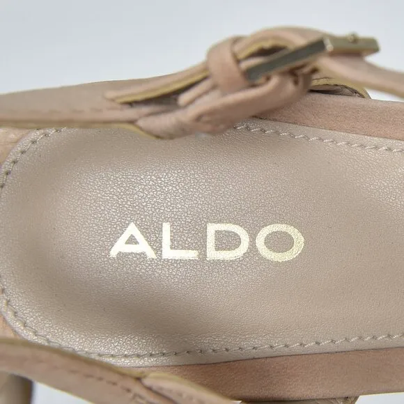 Aldo Hugs Snake Embossed Block Heel Sandal Bone Open Toe Size 7.5