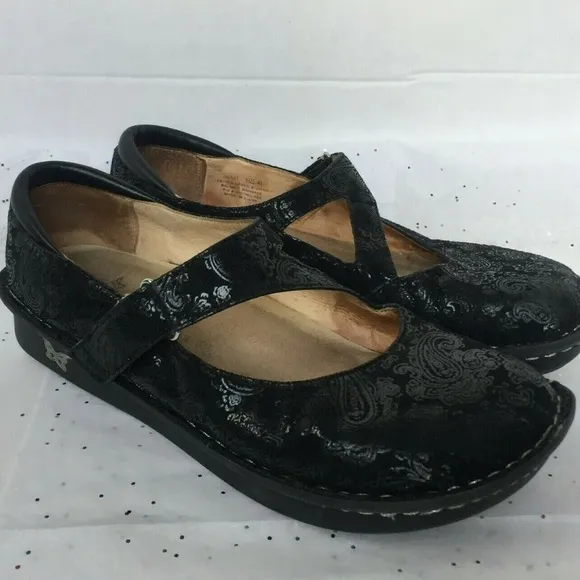 Alegria Black Paisley Embossed Mary Jane Platform Shoe - Size 41 US 9.5 - 10