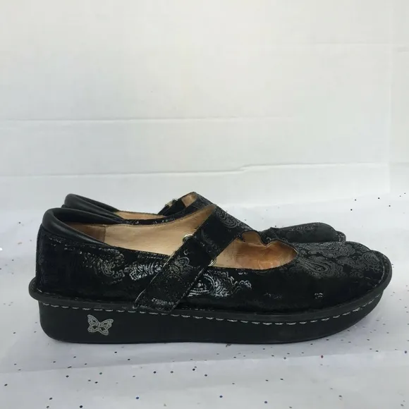 Alegria Black Paisley Embossed Mary Jane Platform Shoe - Size 41 US 9.5 - 10