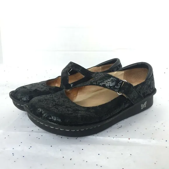 Alegria Black Paisley Embossed Mary Jane Platform Shoe - Size 41 US 9.5 - 10