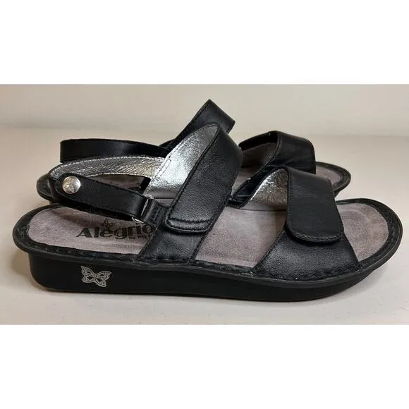 Alegria Verona Black Nappa Leather Comfort Strappy Sandal Women EU 39 / US 8-8.5
