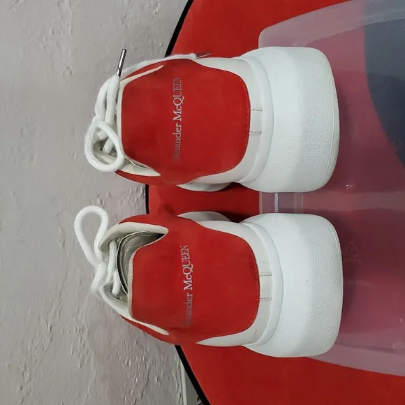 Alexander McQueen Larry Sneakers In White With Red Suede Accents Size 42J