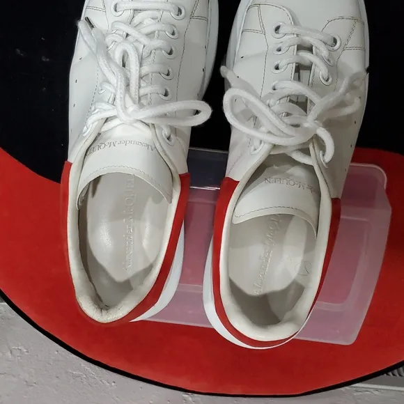 Alexander McQueen Larry Sneakers In White With Red Suede Accents Size 42J