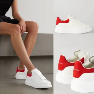 Alexander McQueen Larry Sneakers In White With Red Suede Accents Size 42J