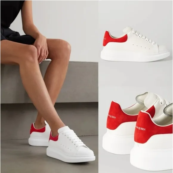 Alexander McQueen Larry Sneakers In White With Red Suede Accents Size 42J