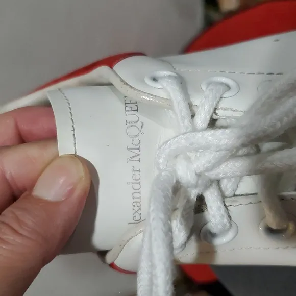 Alexander McQueen Larry Sneakers In White With Red Suede Accents Size 42J