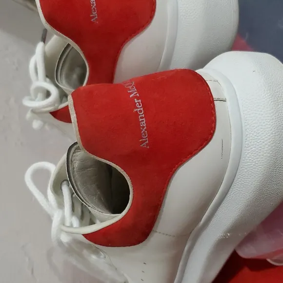 Alexander McQueen Larry Sneakers In White With Red Suede Accents Size 42J