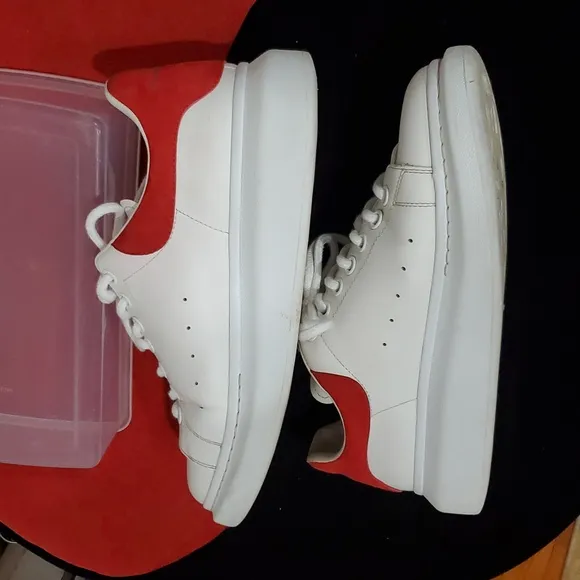 Alexander McQueen Larry Sneakers In White With Red Suede Accents Size 42J