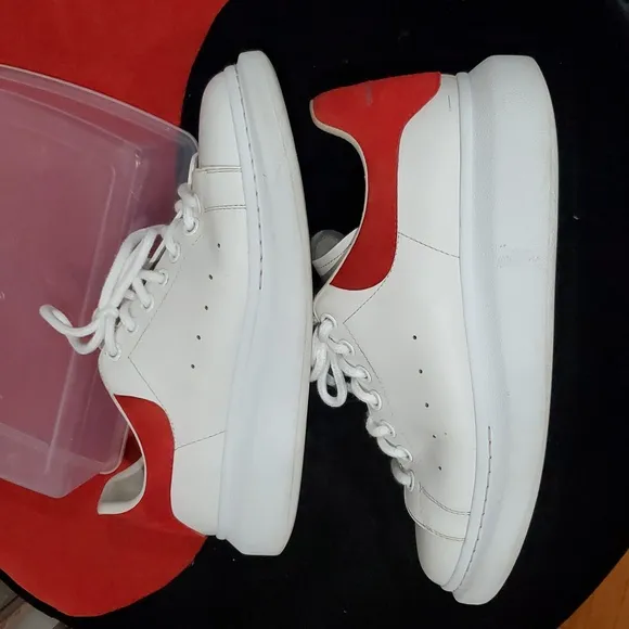 Alexander McQueen Larry Sneakers In White With Red Suede Accents Size 42J