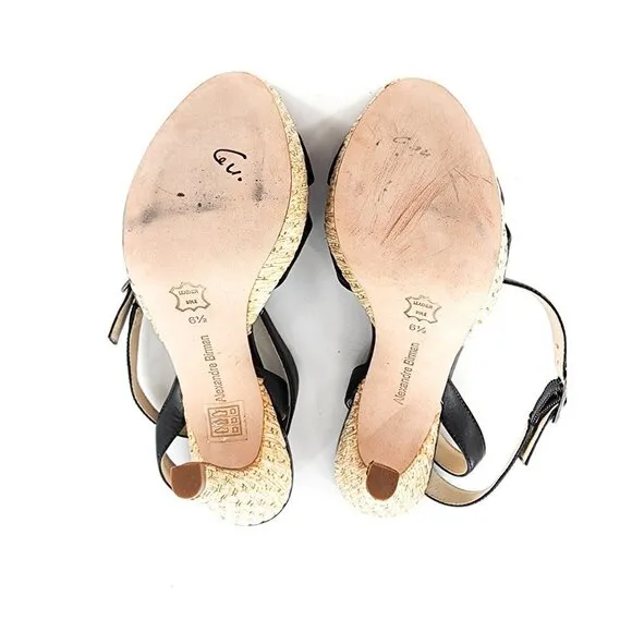 ALEXANDRE BIRMAN NWOB Black Leather Ankle Strap Platform Sandals Heels