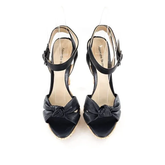 ALEXANDRE BIRMAN NWOB Black Leather Ankle Strap Platform Sandals Heels