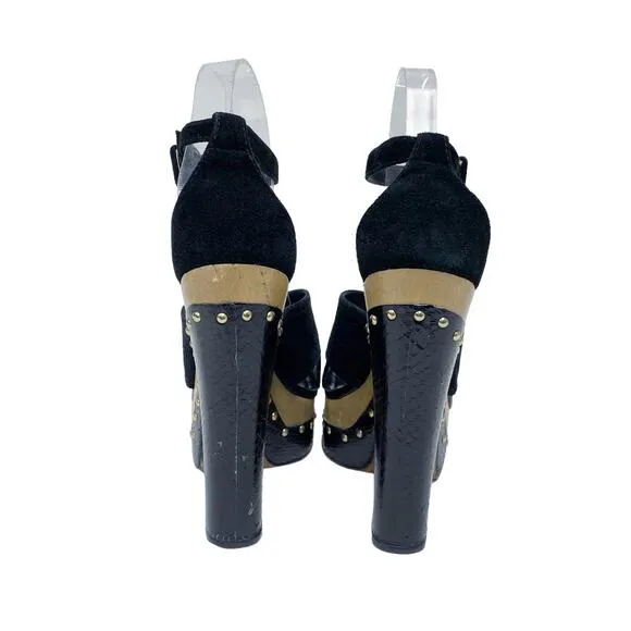 Alexandre Birman Womens Size 7.5 Peggy Suede Watersnake Platform Clog Sandals