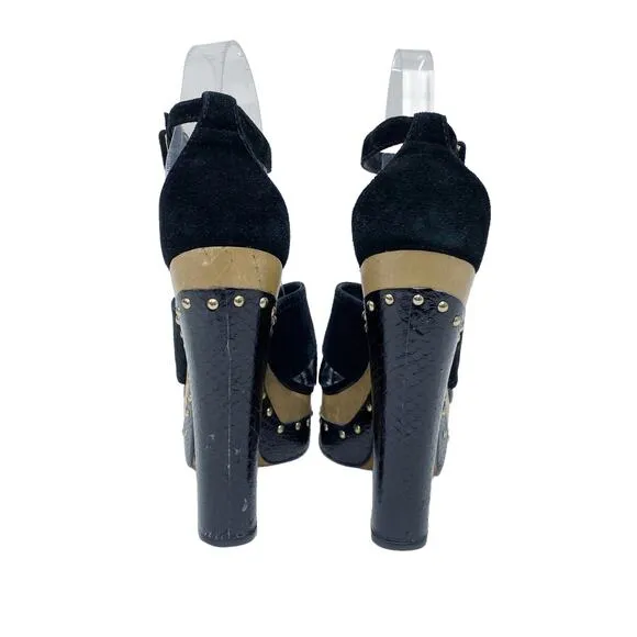 Alexandre Birman Womens Size 7.5 Peggy Suede Watersnake Platform Clog Sandals