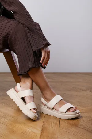 ALICIA CHUNKY DOUBLE STRAP SLINGBACK SANDAL IN CREAM PU