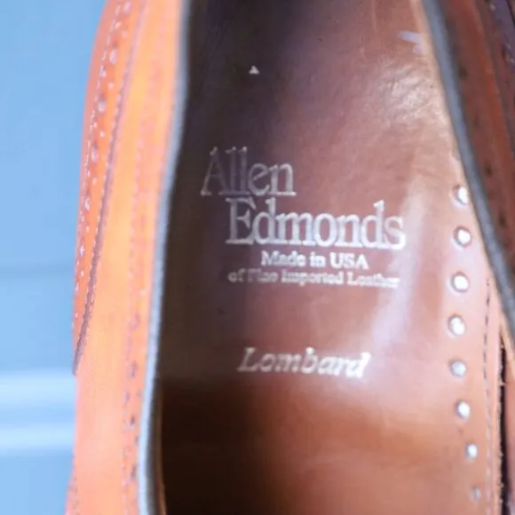 Allen Edmonds 10.5-D Lombard Brown Wingtip Derby Mens Dress Shoes