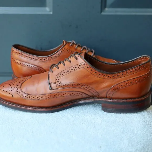 Allen Edmonds 10.5-D Lombard Brown Wingtip Derby Mens Dress Shoes