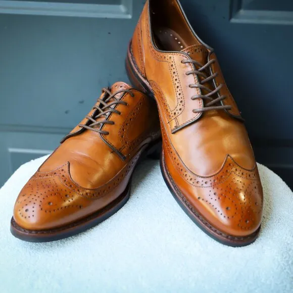 Allen Edmonds 10.5-D Lombard Brown Wingtip Derby Mens Dress Shoes