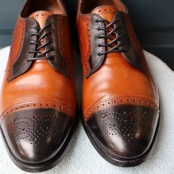 Allen Edmonds 10.5-D Sanford Black and Brown Mens Cap Toe Derby Dress Shoes