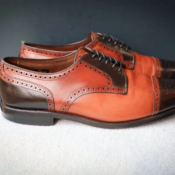 Allen Edmonds 10.5-D Sanford Black and Brown Mens Cap Toe Derby Dress Shoes