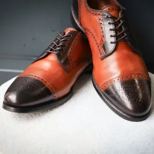 Allen Edmonds 10.5-D Sanford Black and Brown Mens Cap Toe Derby Dress Shoes