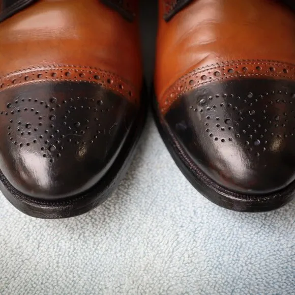 Allen Edmonds 10.5-D Sanford Black and Brown Mens Cap Toe Derby Dress Shoes