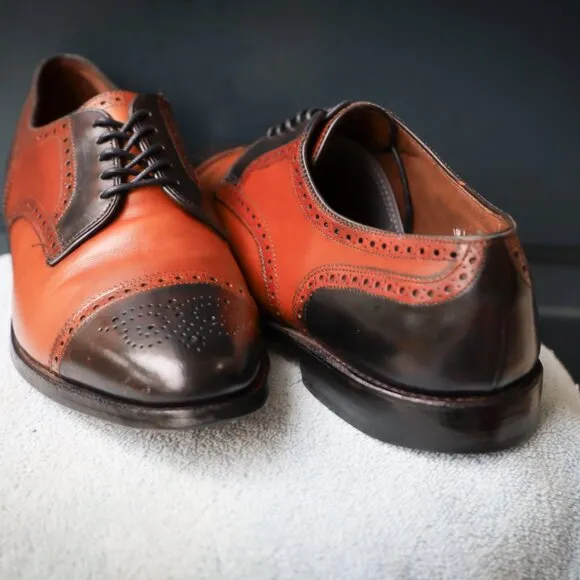Allen Edmonds 10.5-D Sanford Black and Brown Mens Cap Toe Derby Dress Shoes