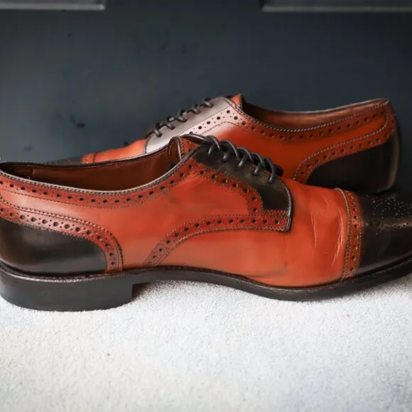 Allen Edmonds 10.5-D Sanford Black and Brown Mens Cap Toe Derby Dress Shoes