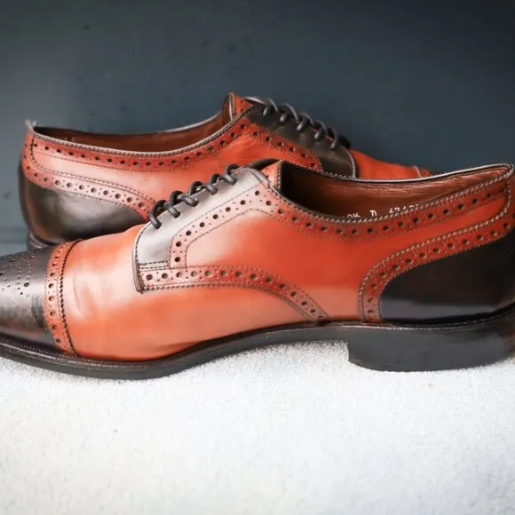 Allen Edmonds 10.5-D Sanford Black and Brown Mens Cap Toe Derby Dress Shoes