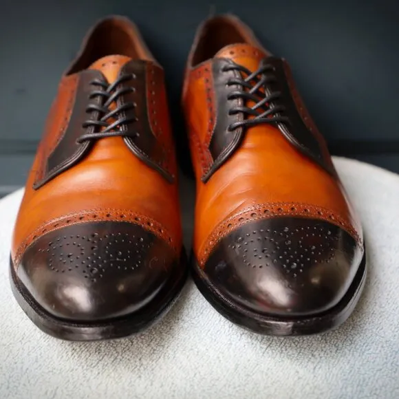 Allen Edmonds 10.5-D Sanford Black and Brown Mens Cap Toe Derby Dress Shoes