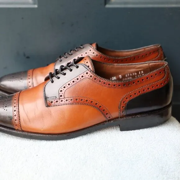 Allen Edmonds 10.5-D Sanford Black and Brown Mens Cap Toe Derby Dress Shoes