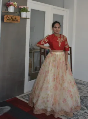 Alluring Partywear Silk Organza Floral Lehenga Set