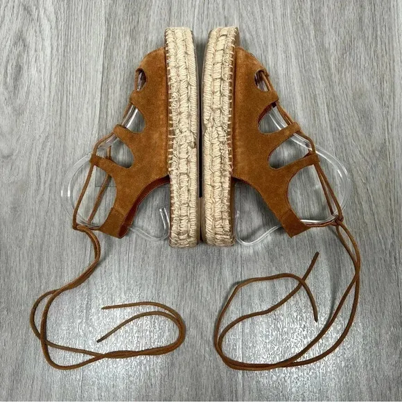 Alohas Gladiator Sandals in Camel Lace Up Suede Espadrilles Size 37