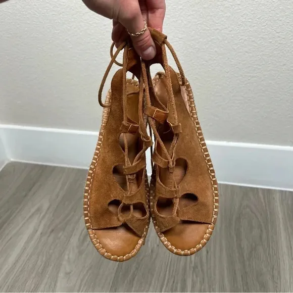 Alohas Gladiator Sandals in Camel Lace Up Suede Espadrilles Size 37