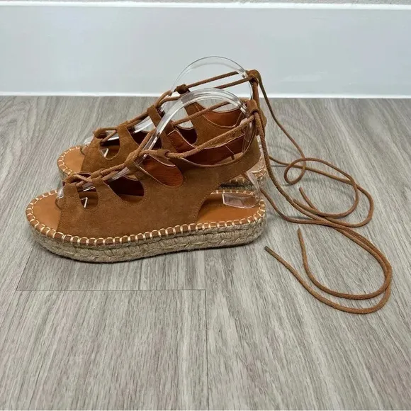 Alohas Gladiator Sandals in Camel Lace Up Suede Espadrilles Size 37