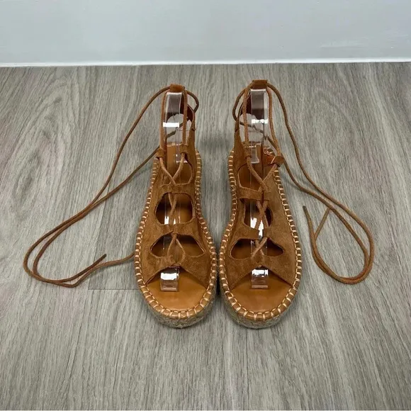 Alohas Gladiator Sandals in Camel Lace Up Suede Espadrilles Size 37